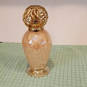 La Tee Da Glass Effusion Fragrance Oil Lamp Art Glass Bottom Gold Tone Metal Cap